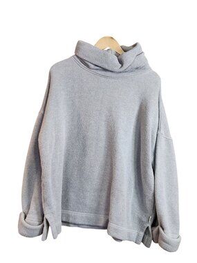 Orvis Heavy Organic Cotton Gray pull over Cowl Turtle Neck Sweater Womens size L